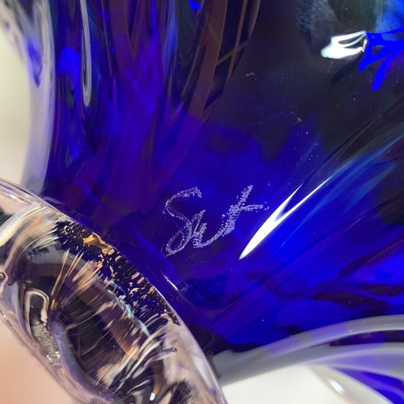 Stunning signed cobalt blue and clear Venetian art glass dish - Picture 10 of 11